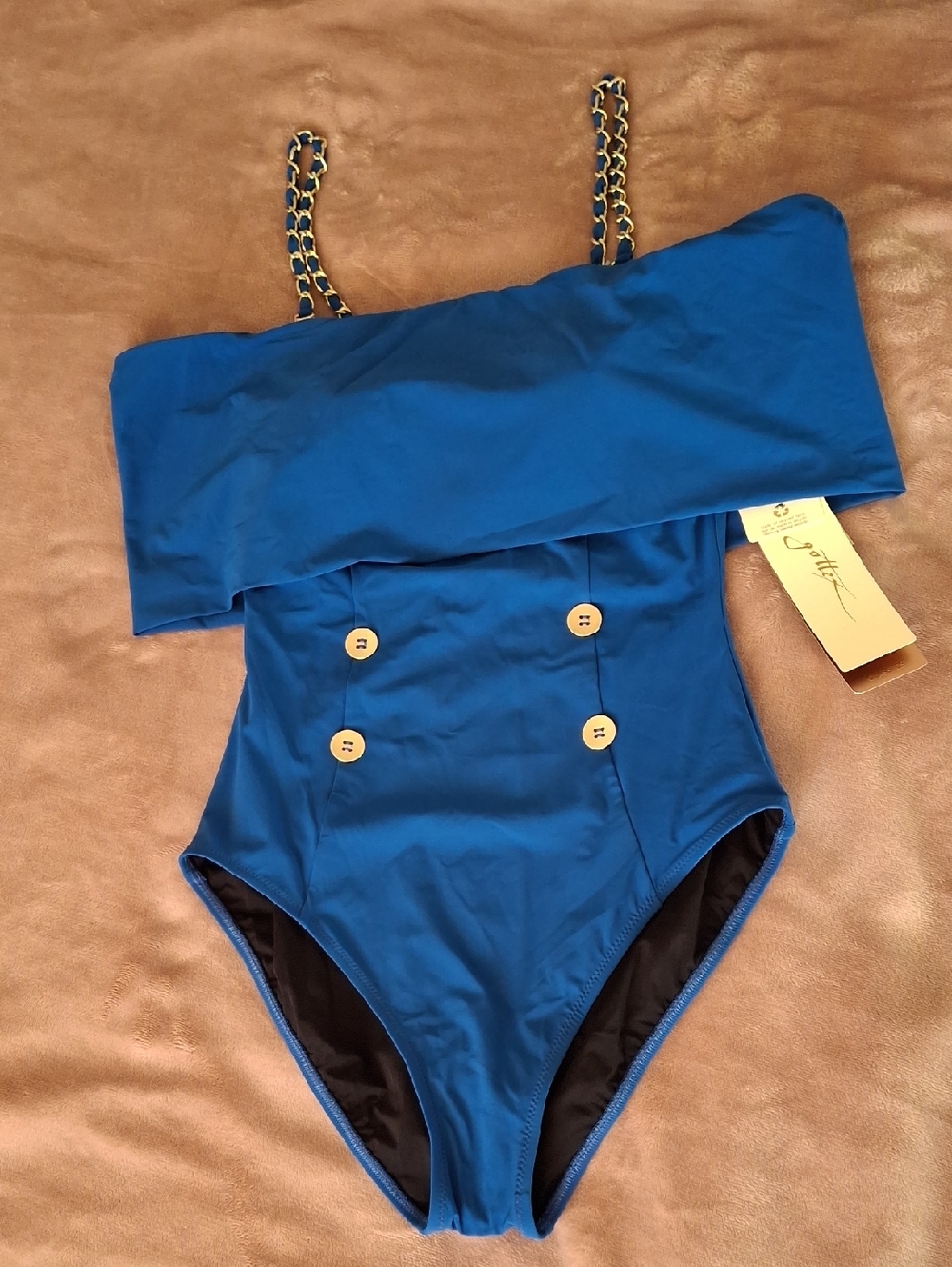 Gottex Royal Blue One-Piece Swimsuit with Gold Chain Straps